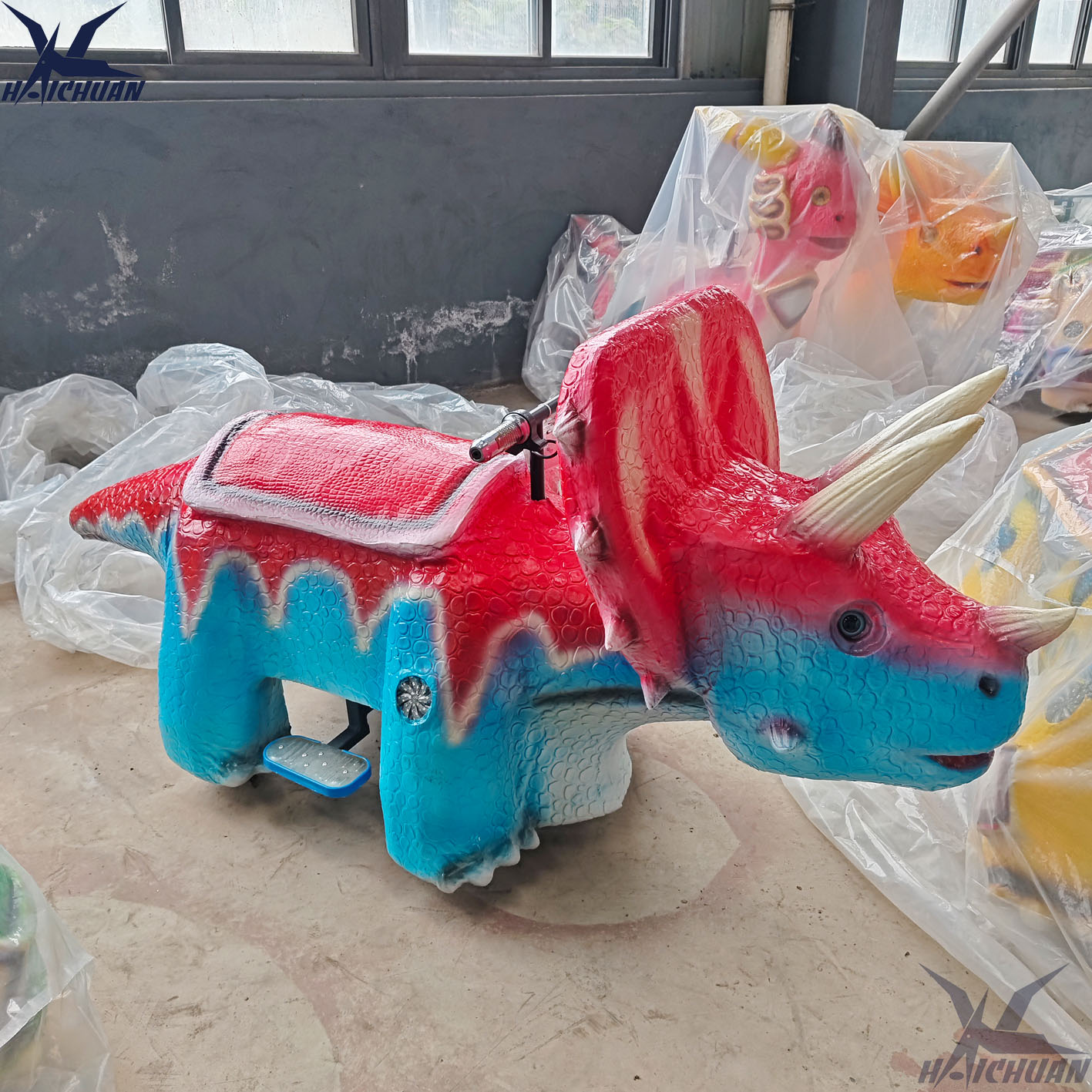 amusement park dinosaur ride car